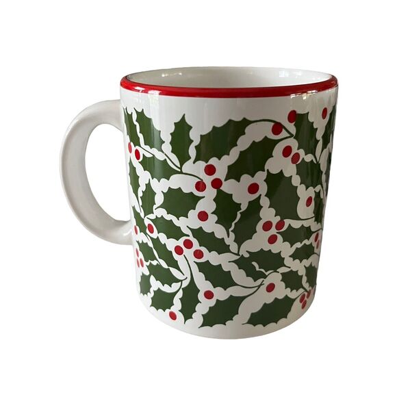 Waechtersbach Coffee Mugs Set of 4 Christmas Holly White Ceramic Holiday Green - Picture 4 of 11